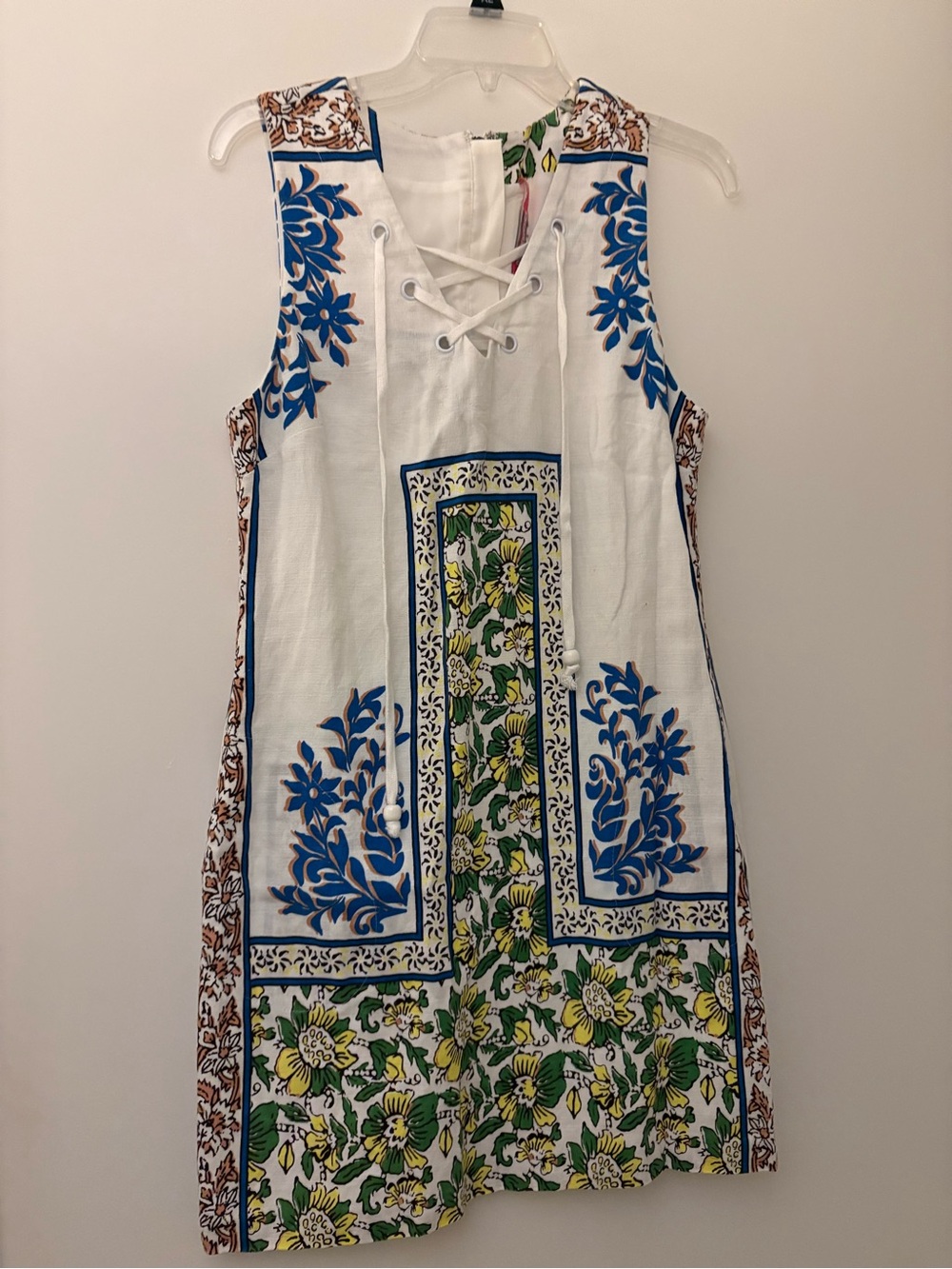 Tracy Reese Plenty White Shift Dress with Blue & Green Floral Print